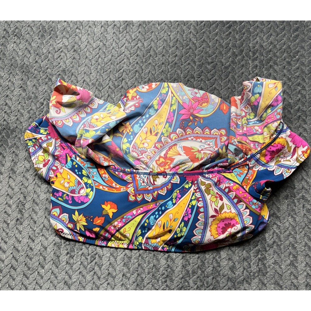 Trina Turk Blue Multicolor Ruffle Off-Shoulder Bikini Set - Picture 12 of 15